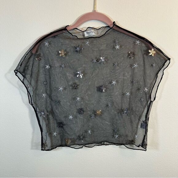 Bear Dance Mesh Sequin Star Top Black Large - Picture 1 of 8